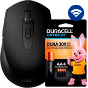 Mouse sem fio, 1600 DPI, Preto, MW7030B, Ergo + Pilha Alcalina Duracell Pequena AA, Optimum CX 1 UN