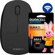 Mouse sem fio, 1200 DPI, Preto, MW7051B, Ergo + Pilha Alcalina Duracell Palito AAA, Optimum CX 1 UN