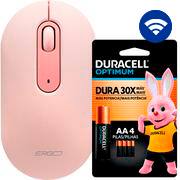 Mouse sem fio, 1600 DPI, Rosa, MW7034P, Ergo + Pilha Alcalina Duracell Pequena AA, Optimum CX 1 UN