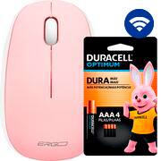 Mouse sem fio, 1200 DPI, Rosa, MW7051P, Ergo + Pilha Alcalina Duracell Palito AAA, Optimum CX 1 UN