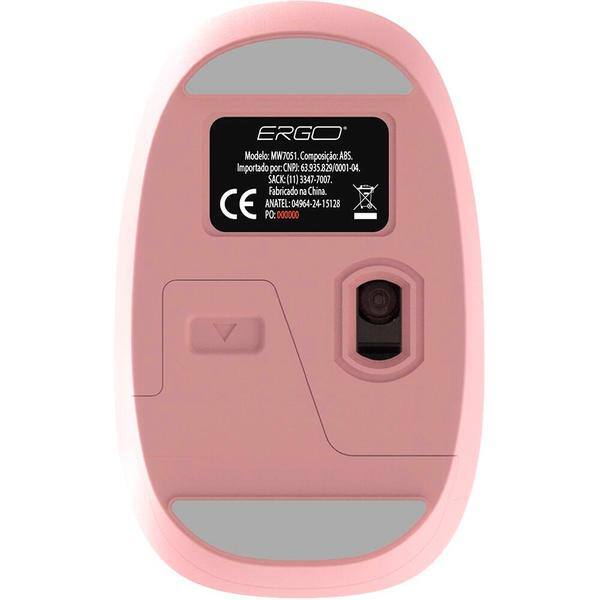 Mouse sem fio, 1200 DPI, Rosa, MW7051P, Ergo + Pilha Alcalina Duracell Palito AAA, Optimum CX 1 UN