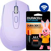 Mouse sem fio, 1600 DPI, Lilás, MW7030L, Ergo + Pilha Alcalina Duracell Pequena AA, Optimum CX 1 UN