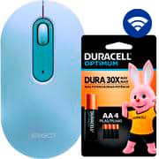 Mouse sem fio, 1600 DPI, Azul, MW7034BL, Ergo + Pilha Alcalina Duracell Pequena AA, Optimum CX 1 UN