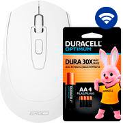 Mouse sem fio, 1600 DPI, Branco, MW7030W, Ergo + Pilha Alcalina Duracell Pequena AA, Optimum CX 1 UN
