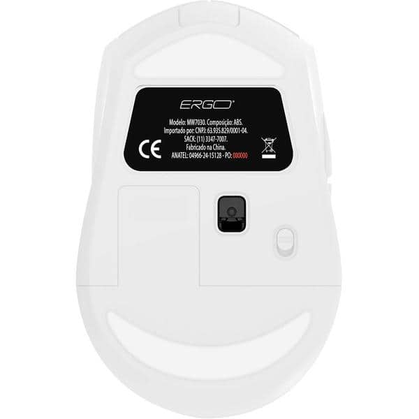 Mouse sem fio, 1600 DPI, Branco, MW7030W, Ergo + Pilha Alcalina Duracell Pequena AA, Optimum CX 1 UN