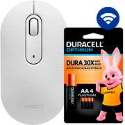 Mouse sem fio, 1600 DPI, Branco, MW7034W, Ergo + Pilha Alcalina Duracell Pequena AA, Optimum CX 1 UN