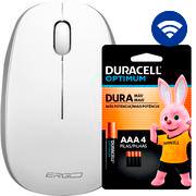 Mouse sem fio, 1200 DPI, Branco, MW7051W, Ergo + Pilha Alcalina Duracell Palito AAA, Optimum CX 1 UN