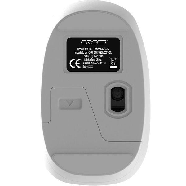 Mouse sem fio, 1200 DPI, Branco, MW7051W, Ergo + Pilha Alcalina Duracell Palito AAA, Optimum CX 1 UN