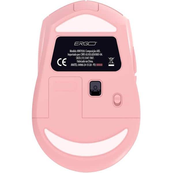 Mouse sem fio, 1600 DPI, Rosa, MW7030P, Ergo + Pilha Alcalina Duracell Pequena AA, Optimum CX 1 UN