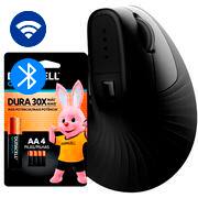 Mouse ergonômico sem fio, Vertical, 4000 DPI, Preto, MWBE08B, Ergo + Pilha Alcalina Duracell Pequena AA, Optimum CX 1 UN