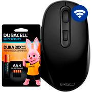 Mouse ergonômico sem fio, 1600 DPI, Preto, MWE7059, Ergo + Pilha Alcalina Duracell Pequena AA, Optimum CX 1 UN