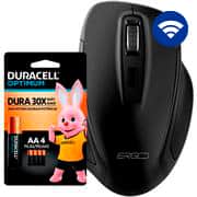 Mouse ergonômico sem fio, 1600 DPI, Preto, MW7052, Ergo + Pilha Alcalina Duracell Pequena AA, Optimum CX 1 UN