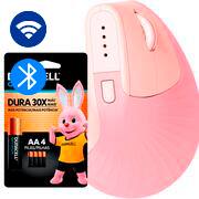 Mouse ergonômico sem fio, Vertical, 4000 DPI, Rosa, MWBE08P, Ergo + Pilha Alcalina Duracell Pequena AA, Optimum CX 1 UN