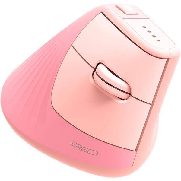Mouse ergonômico sem fio, Vertical, 4000 DPI, Rosa, MWBE08P, Ergo + Pilha Alcalina Duracell Pequena AA, Optimum CX 1 UN