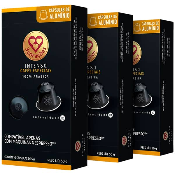 Kit com 30 Cápsula de café Intenso, Compatível com Cafeteira Nespresso, Tres Corações - CX 1 UN