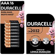 Pilha alcalina palito AAA, 1.5 V, 80673997, Duracell BT 16 UN + Bateria lítio eletrônica, 3 V, CR2032 5009886, Duracell BT 2 UN - CX 1 UN