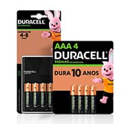 Carregador Duracell para pilha recarregável AA/AAA, com 4 pilhas + Pilha recarregável Duracell AAA 900mAh, CX 1 UN
