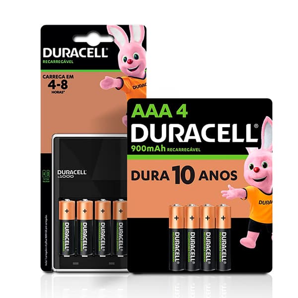 Carregador p/pilha recarreg. AA/AAA c/4 pilhas Duracell CX 1 UN