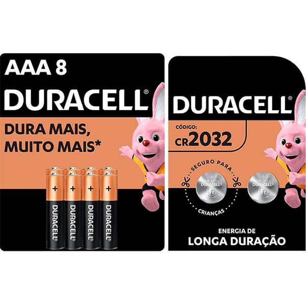 Pilha alcalina pequena AAA 1.5V, + Bateria lítio eletrônica 3V, Duracell - 1 UN