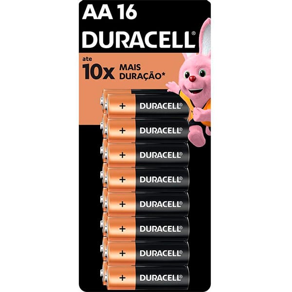 Pilha Alcalina Duracell Pequena AA, com 16 unidades + Pilha Alcalina Duracell Palito AAA, Com 16 unidades - BT 1 UN