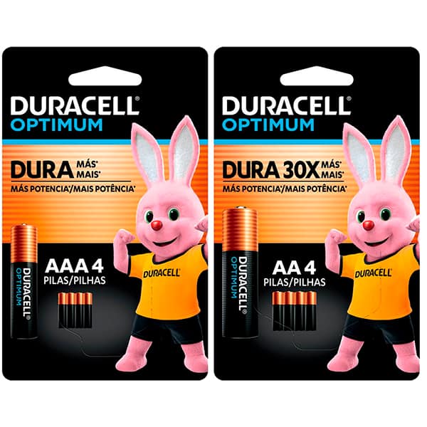 Pilha Alcalina Duracell Optimum Pequena AA com 4 unidades + Pilha Alcalina Duracell Optimum Palito AAA com 4 unidades BT 1 UN