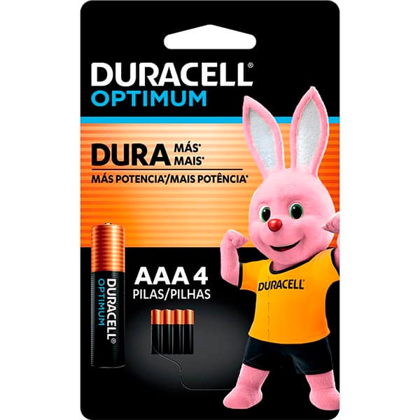 Pilha Alcalina Duracell Optimum Pequena AA com 4 unidades + Pilha Alcalina Duracell Optimum Palito AAA com 4 unidades BT 1 UN