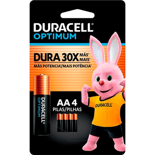 Pilha Alcalina Duracell Optimum Pequena AA com 4 unidades + Pilha Alcalina Duracell Optimum Palito AAA com 4 unidades BT 1 UN