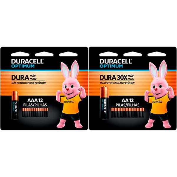 Pilha Alcalina Duracell Optimum Pequena AA com 12 unidades + Pilha Alcalina Duracell Optimum Palito AAA com 12 unidades BT 1 UN