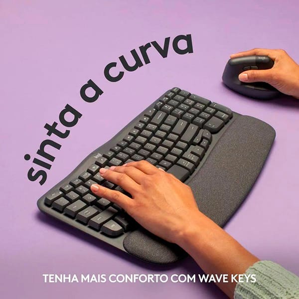 Mouse Sem Fio Logitech Lift Vertical com Design Ergonômico para Redução de Tensão Muscular, Cliques Silenciosos, Bluetooth ou USB - Grafite + Teclado Ergonômico sem fio Logitech Wave Keys com Design Ondulado, Conexão Bluetooth, Compatível com Windows/Mac, Layout US - Grafite CX 1 UN
