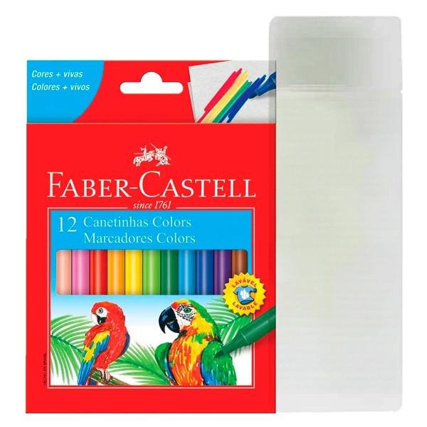 Estojo escolar polipropileno, Branco, AB6025, Spiral + Canetinha Colors 12 Cores Faber-Castell PT 1 UN