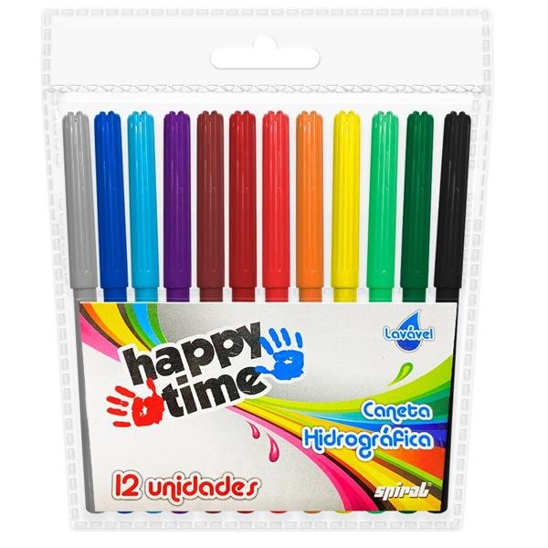 Estojo escolar polipropileno, Lilás, AB6025, Spiral + Caneta hidrográfica 12 cores para colorir Happy-time PT 1 UN