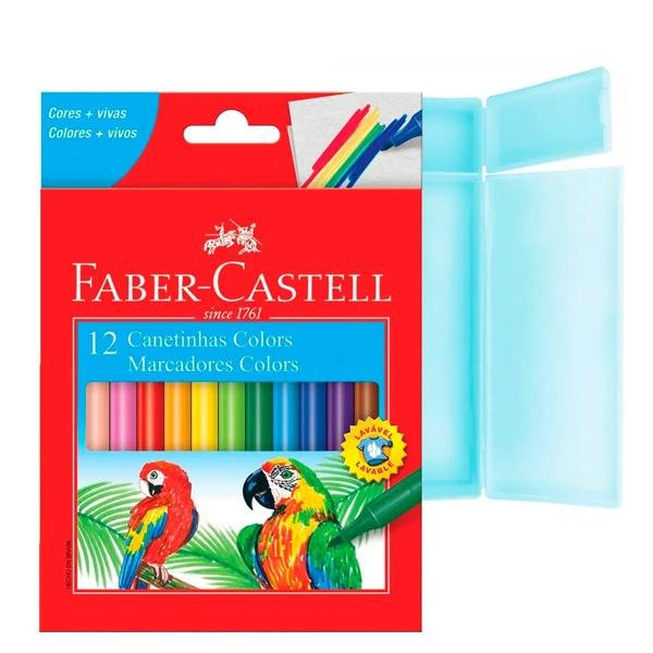 Estojo escolar polipropileno, Azul, AB6025, Spiral + Canetinha Colors 12 Cores Faber-Castell PT 1 UN