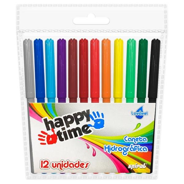 Estojo escolar polipropileno, Rosa, AB6025, Spiral + Caneta hidrográfica 12 cores para colorir Happy-time PT 1 UN
