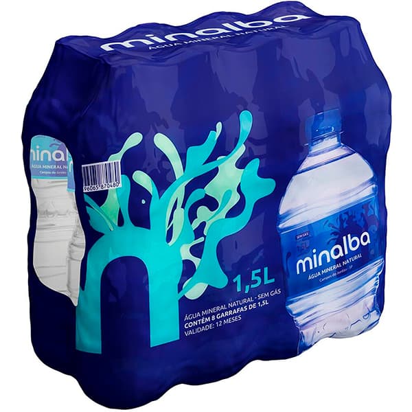 Água Mineral sem gás, 1,5L, Pack com 8 unidades, Minalba - FD 8 UN