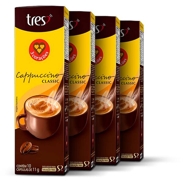 Kit com 40 Cápsulas de Cappuccino classic, Compatível com Cafeteira Tres, 3 corações - CX 1 UN