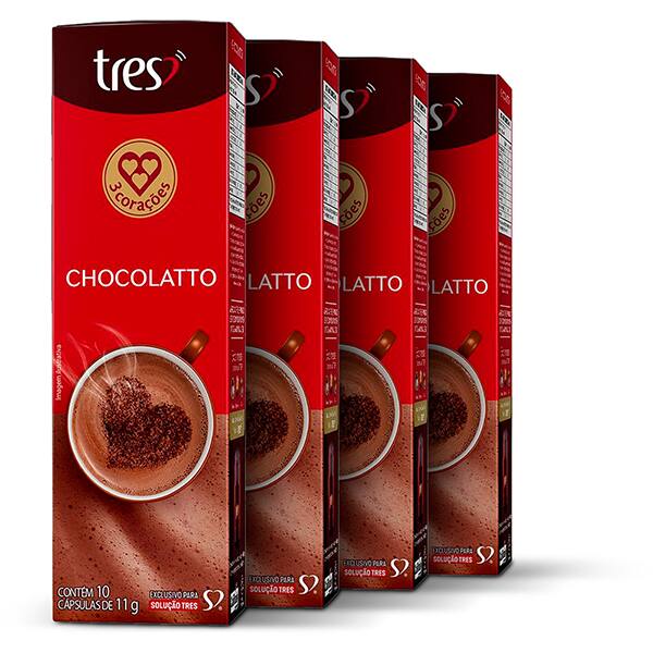 Kit com 40 Cápsulas de Chocolatto, Compatível com Cafeteira Tres, 3 corações - CX 1 UN