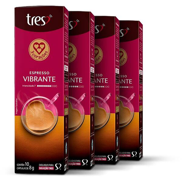 Kit com 40 Cápsulas de Café Expresso vibrante, Compatível com Cafeteira Tres, 3 corações - CX 1 UN