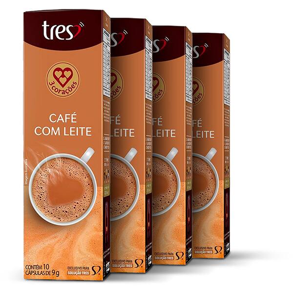 Kit com 40 Cápsulas de Café com Leite, Compatível com Cafeteira Tres, 3 corações - CX 1 UN