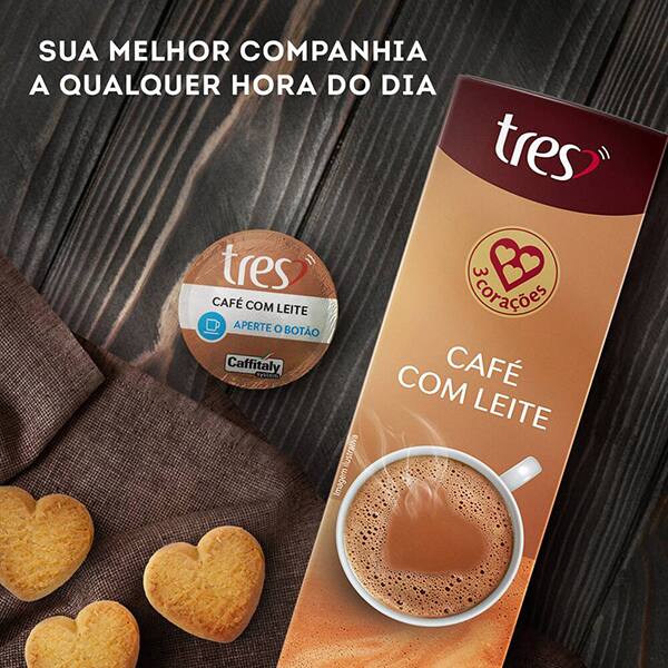 Kit com 40 Cápsulas de Café com Leite, Compatível com Cafeteira Tres, 3 corações - CX 1 UN