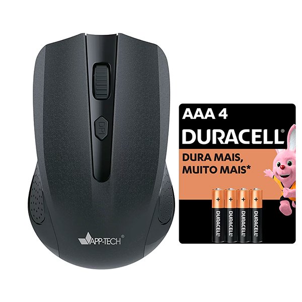 Mouse sem fio, Bluetooth, Preto, 1600dpi, MW200, App-tech + Pilha Alcalina Palito, AAA, Duracell - CX 1 UN