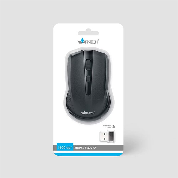 Mouse sem fio, Bluetooth, Preto, 1600dpi, MW200, App-tech + Pilha Alcalina Palito, AAA, Duracell - CX 1 UN