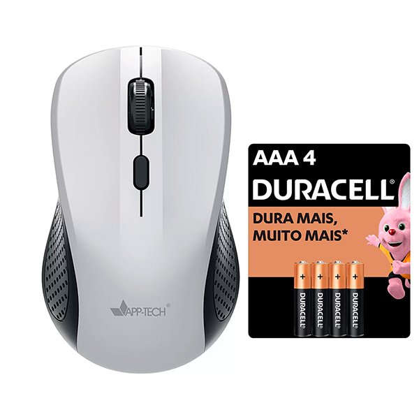 Mouse sem fio, Cinza, 1600dpi, MW351, App-tech + Pilha Alcalina Palito, AAA, Duracell - CX 1 UN