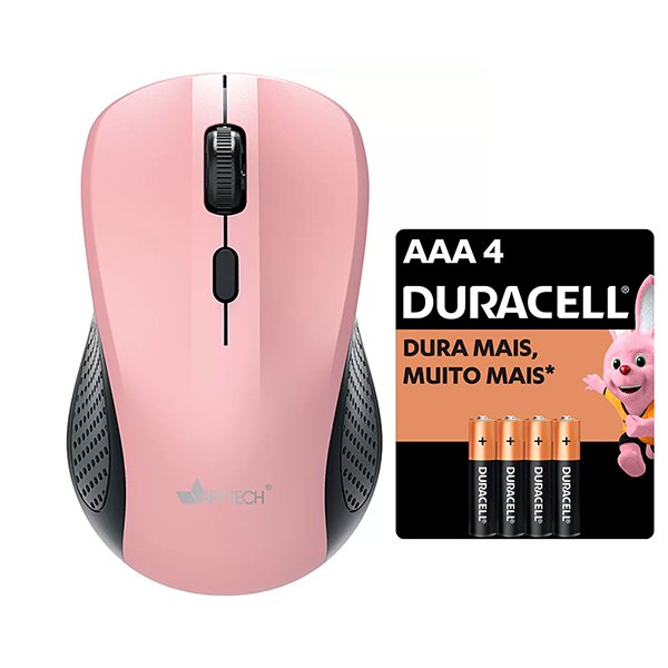 Mouse sem fio, Rosa, 1600dpi, MW352, App-tech + Pilha Alcalina Palito, AAA, Duracell - CX 1 UN