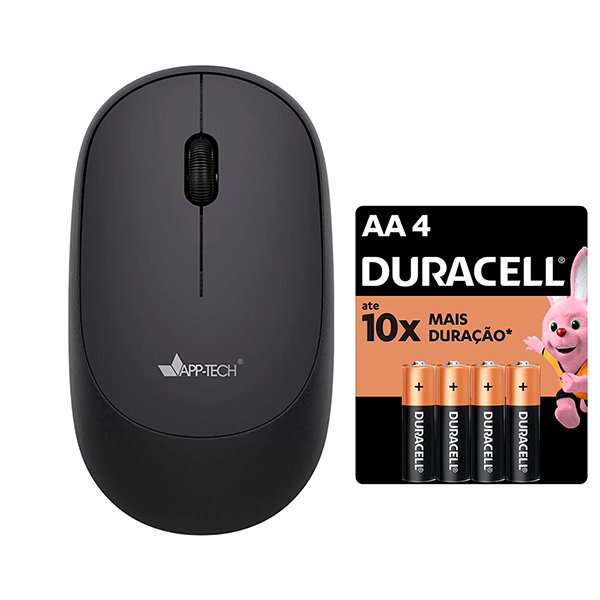 Mouse sem fio, Bluetooth, Preto, 1200dpi, MWB450, App-tech + Pilha Alcalina Pequena, AA, Duracell - CX 1 UN