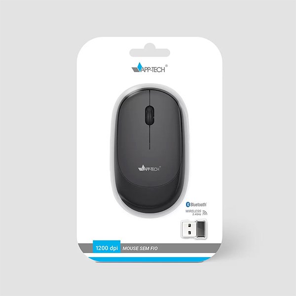Mouse sem fio, Bluetooth, Preto, 1200dpi, MWB450, App-tech + Pilha Alcalina Pequena, AA, Duracell - CX 1 UN