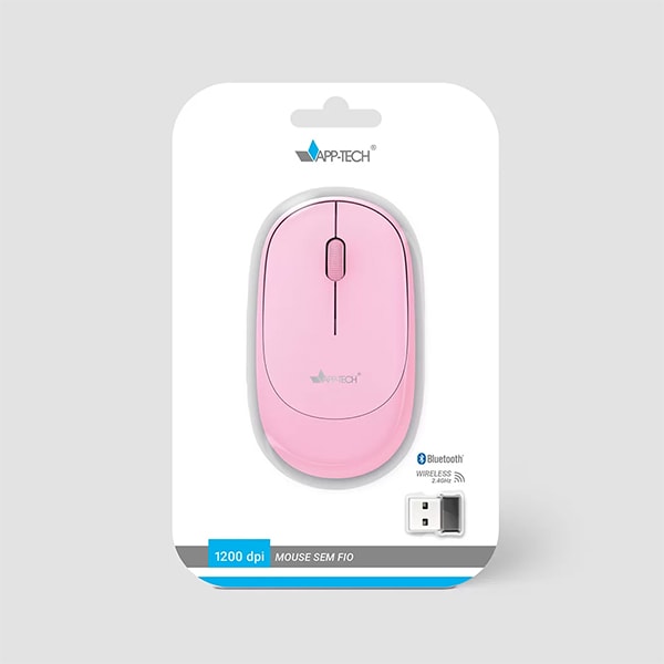 Mouse sem fio, Bluetooth Rosa, 1200dpi, MWB451, App-tech + Pilha Alcalina Pequena, AA, Duracell - CX 1 UN