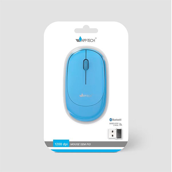 Mouse sem fio, Bluetooth, Azul, 1200dpi, MWB453, App-tech + Pilha Alcalina Pequena, AA, Duracell - CX 1 UN