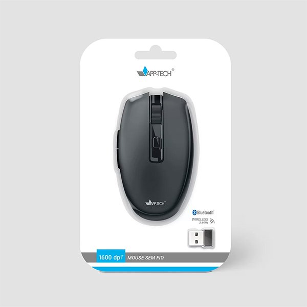 Mouse sem fio, Bluetooth, Preto, 1600dpi, MWB500, App-tech + Pilha Alcalina Palito, AAA, Duracell - CX 1 UN