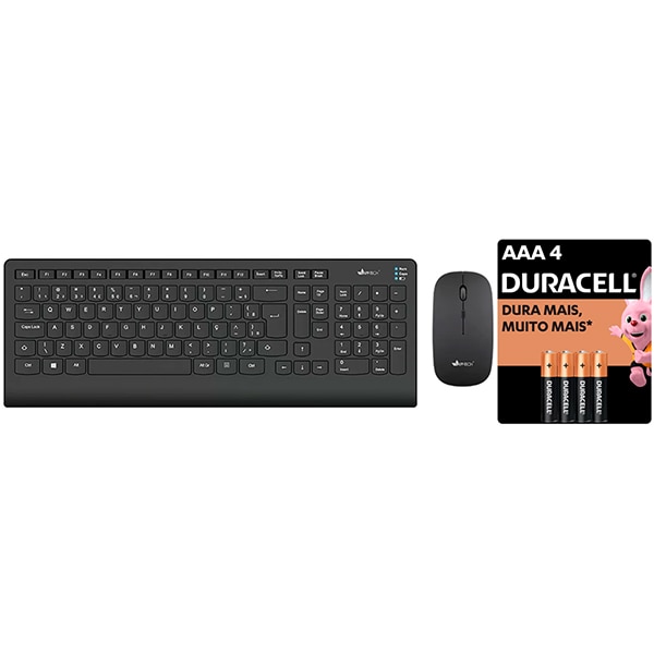 Kit Wireless Teclado e Mouse sem Fio KMW150, Preto - APP-TECH + Pilha Alcalina Palito, AAA, Duracell - CX 1 UN