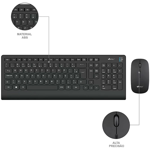 Kit Wireless Teclado e Mouse sem Fio KMW150, Preto - APP-TECH + Pilha Alcalina Palito, AAA, Duracell - CX 1 UN